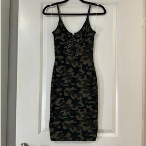 Lace Up Bodycon Camo Mini Dress
